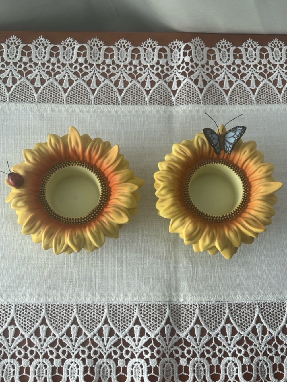 PartyLite Sunflower Buddies Set of 2 Ladybug & Butterfly